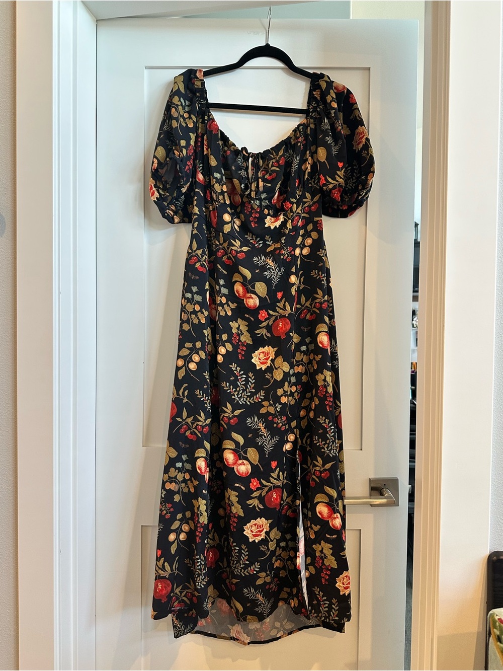 Cider Black Maxi Dress with Red & Gold Floral Print